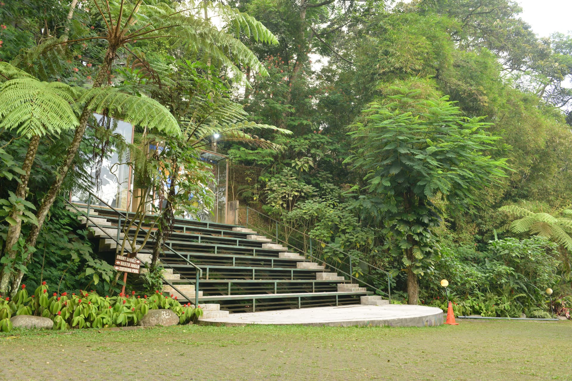 Outdoor amphitheatre stage set within the forest